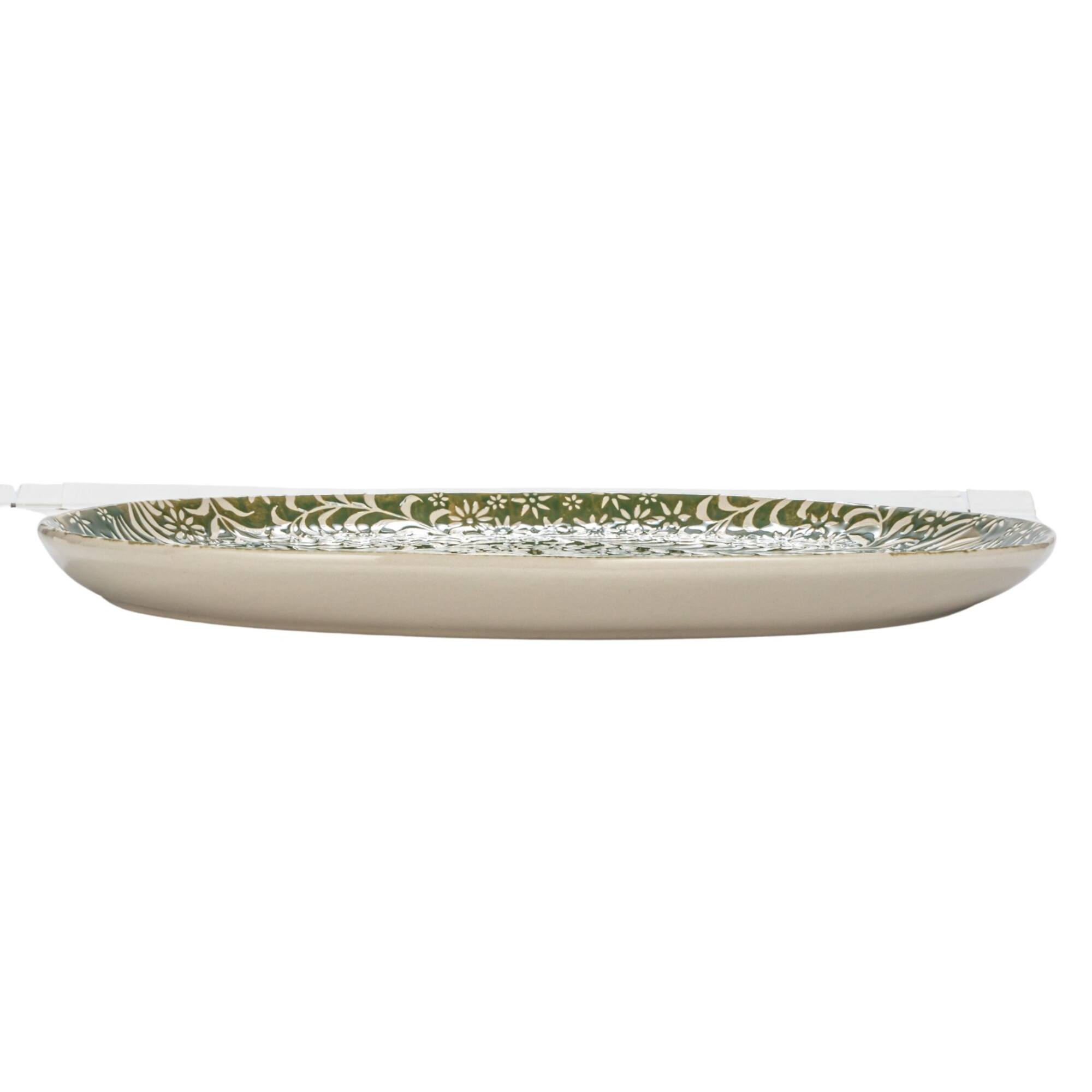 Hello Honey® 16.25" Green Wax Relief Botanicals Stoneware Platter